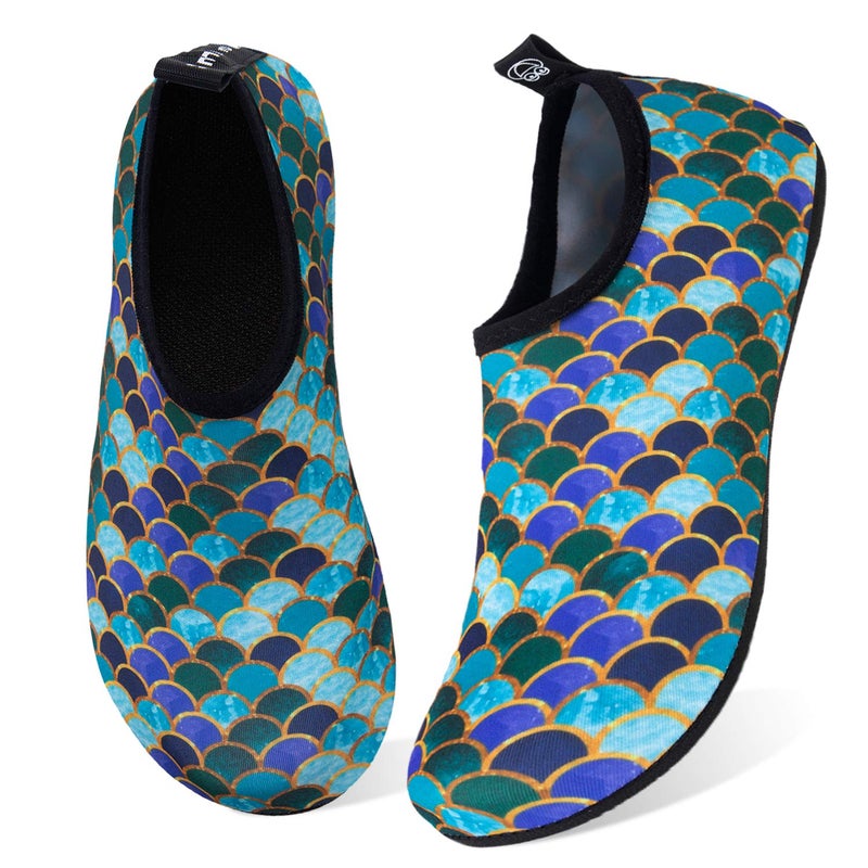 WateLves Water Shoes for Womens Mens Barefoot Quick-Dry Aqua Socks for Beach Swim Surf Yoga Exercise Camping Must Haves (Fishscale Blackgreen, 38/39) - Image 1